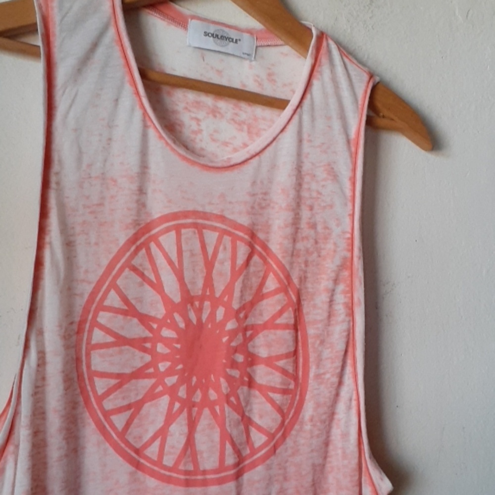 Soulcycle Burnout Muscle Tank Top Wheel Graphic Coral Orange White S